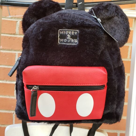 BNWT Disney Fuzzy Mickey Mouse Mini Backpack w/ Ears jet black (OS) main image 8